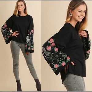 Umgee Floral Embroidered Bell Sleeve Sweater